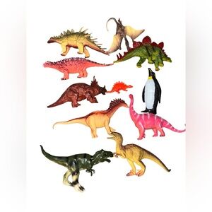 Colorful 10 PC Dinosaur and 1 Penguin Toy Set Children’s Play Toys Homeschool